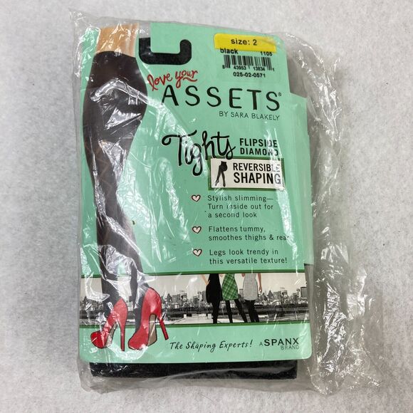 SPANX Assets Sara Blakely‎ Reversible Shaping Tights Women's 2 Flipside Diamond - Picture 1 of 6